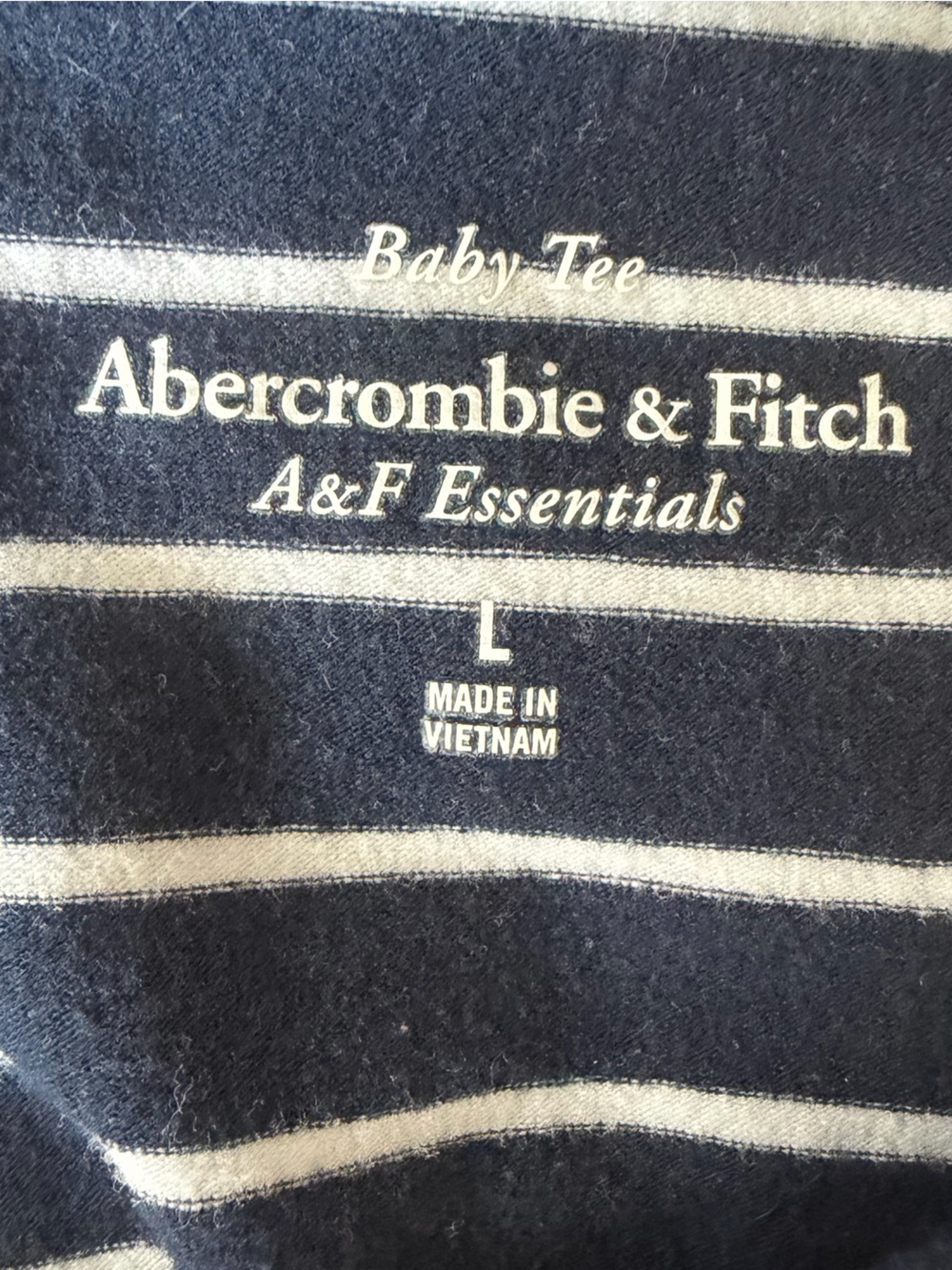 Abercrombie & Fitch Navy and White Striped Baby Tee Size L - Picture 3 of 3